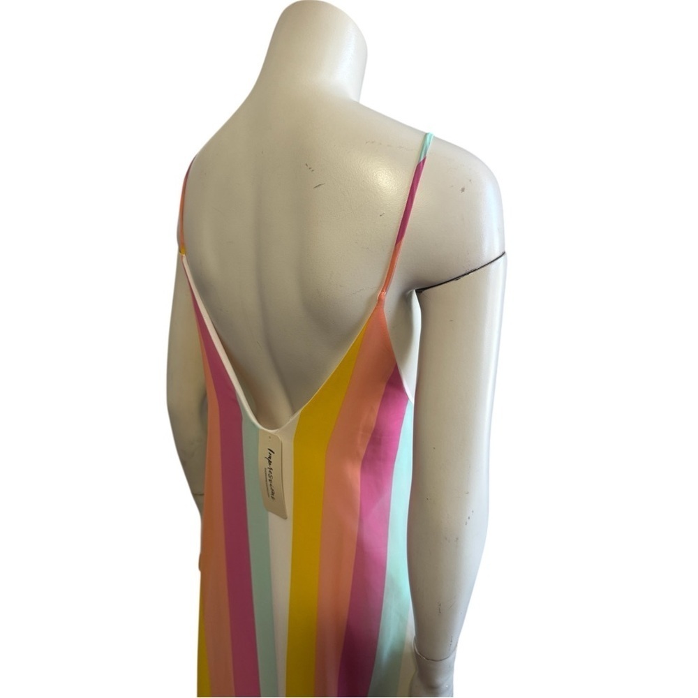 Pastel Rainbow Stripe Maxi Dress Low Back Resort Glam Vacation Cover Up Medium - Picture 7 of 14